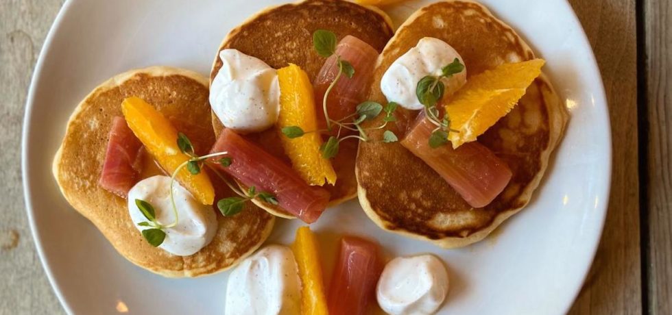 Buttermilk pancakes with rhubarb orange and vanilla yoghurt - Ask For Janice