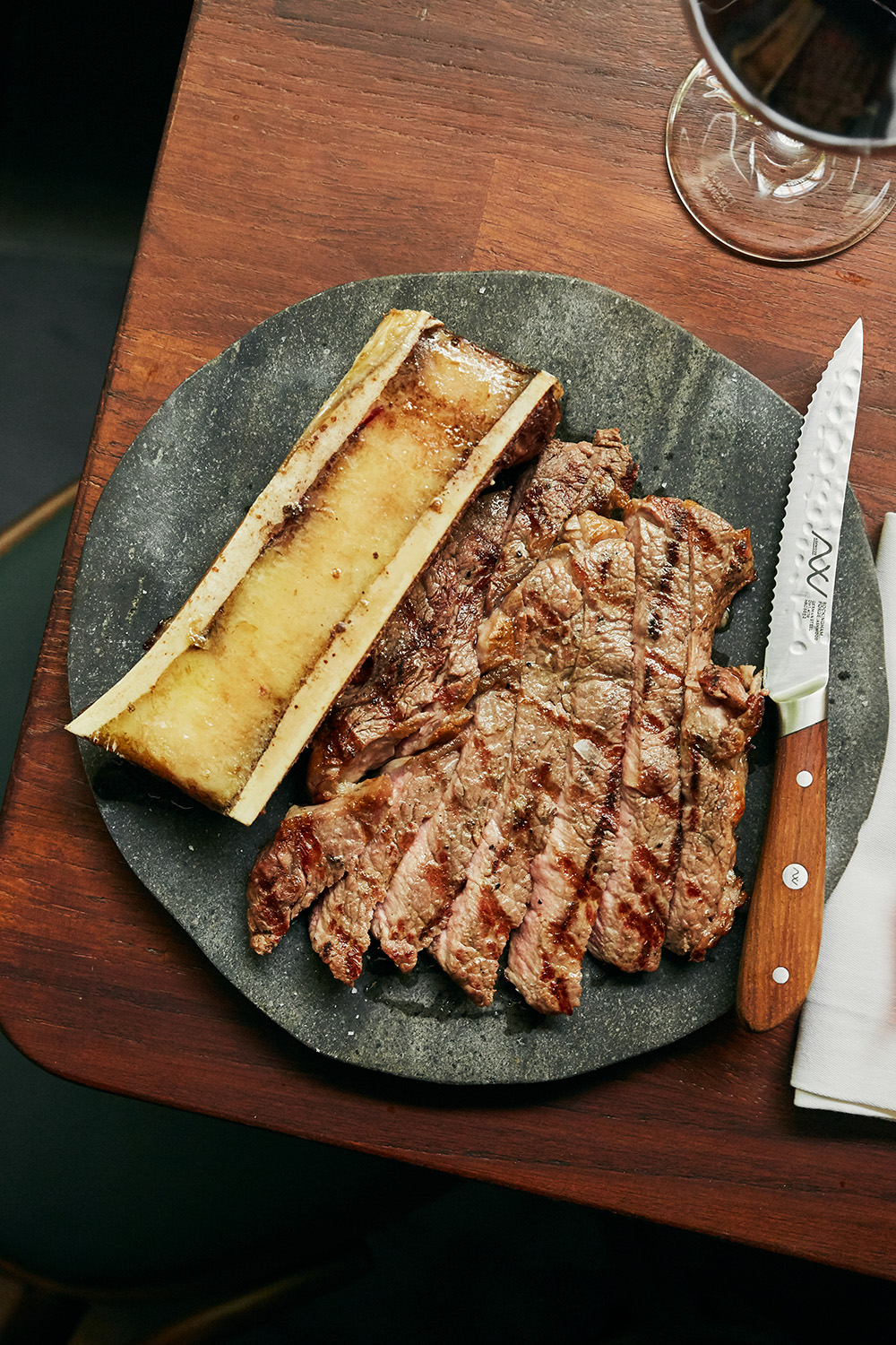 Fish Game rib eye steak and marrowbone