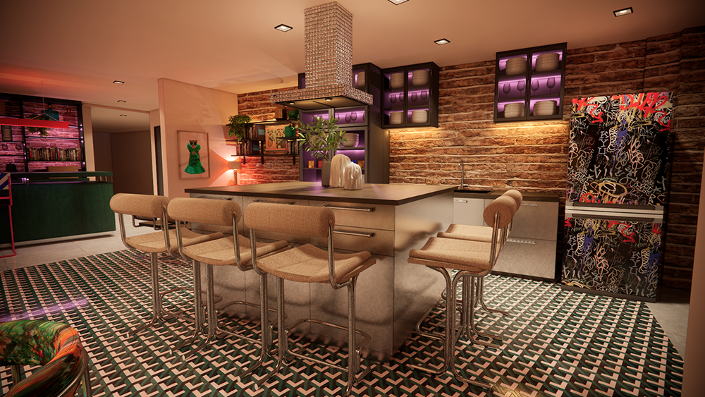 the little neon door club east london kitchen